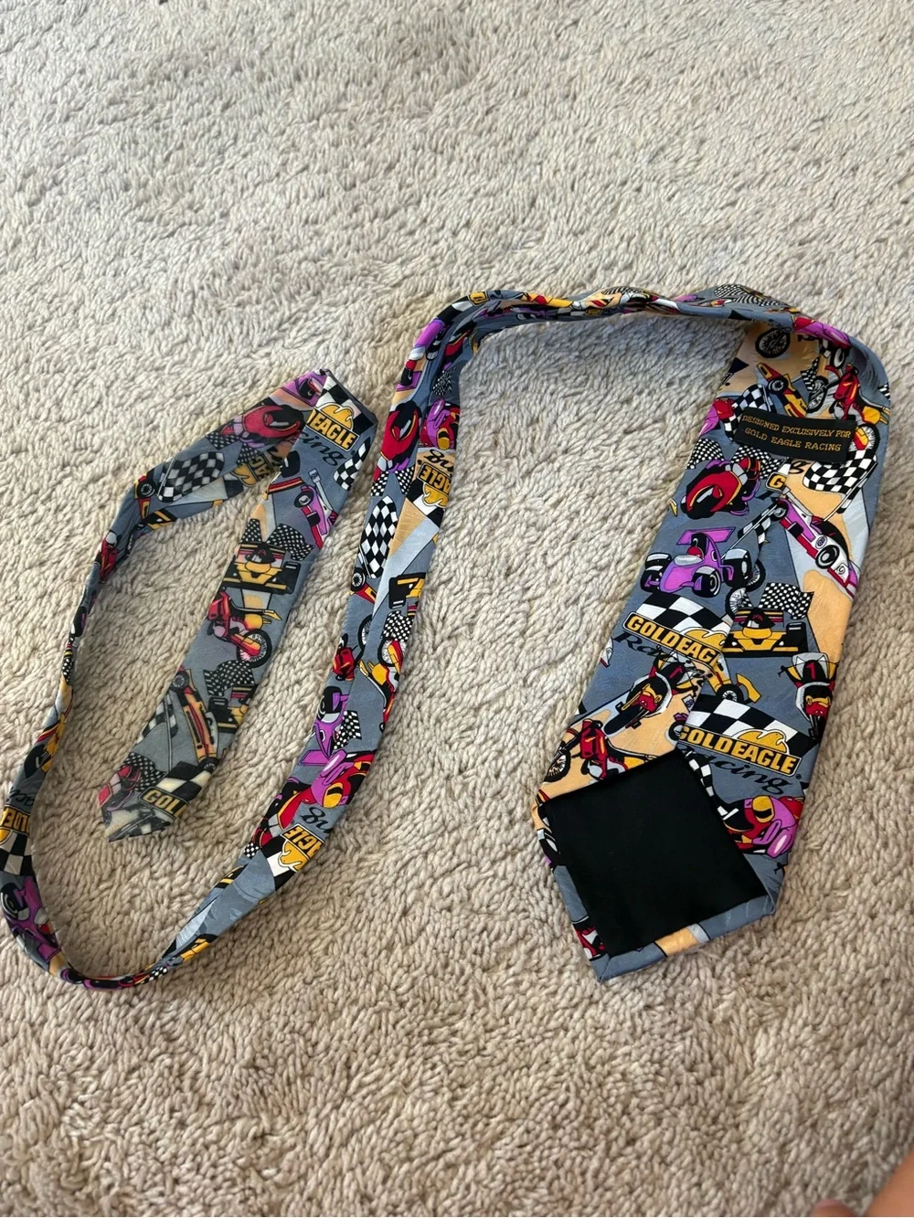 Gold Eagle Racing Kids Tie in Gray with Multicolor Cars